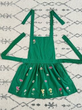 Green Floral Embroidered Kids Pinafore Apron